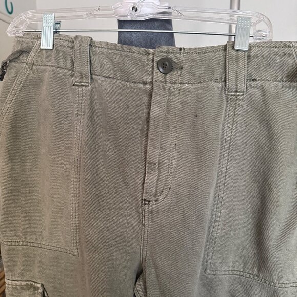 Topshop Olive Green Distressed Cargo Pants With Adjustable Waistband & Multiple - Picture 2 of 6